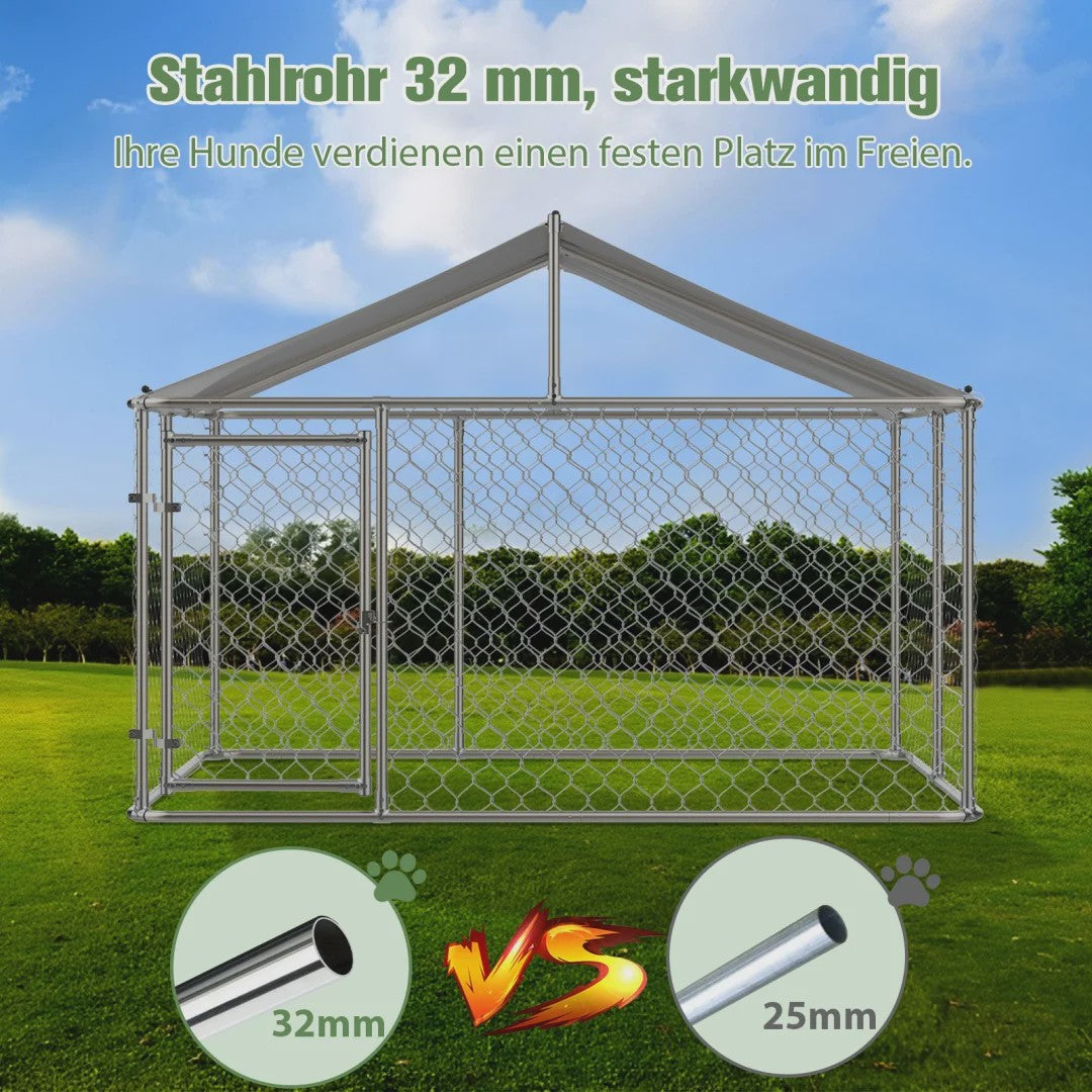 Robuuste Stalen Hondenren met Dak - 230x230x117cm Outdoor Kennel