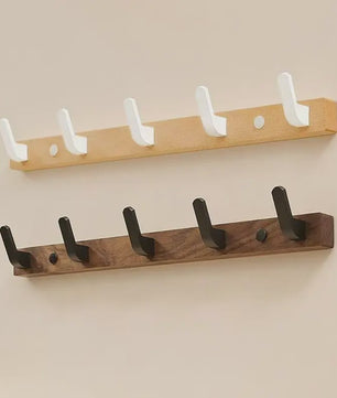 Houten Kapstok met Haken - Massief Walnoothout - Wandkapstok voor Jassen, Tassen & Sleutels