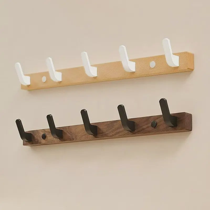 Houten Kapstok met Haken - Massief Walnoothout - Wandkapstok voor Jassen, Tassen & Sleutels