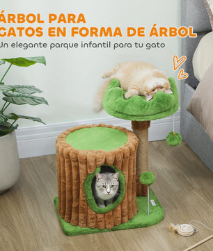Pawhut Cat Scratching Tree 53 cm Trunk Design with House Bed Jute Post Balls Brown and Green