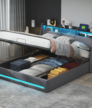 Luxe Gestoffeerd Bed 140/160x200cm met LED Verlichting, USB en Opbergruimte