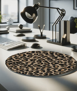 Ronde Luipaardprint Muismat 20x20cm - Antislip Natuurrubber Bureauonderlegger