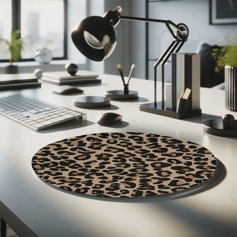 Ronde Luipaardprint Muismat 20x20cm - Antislip Natuurrubber Bureauonderlegger