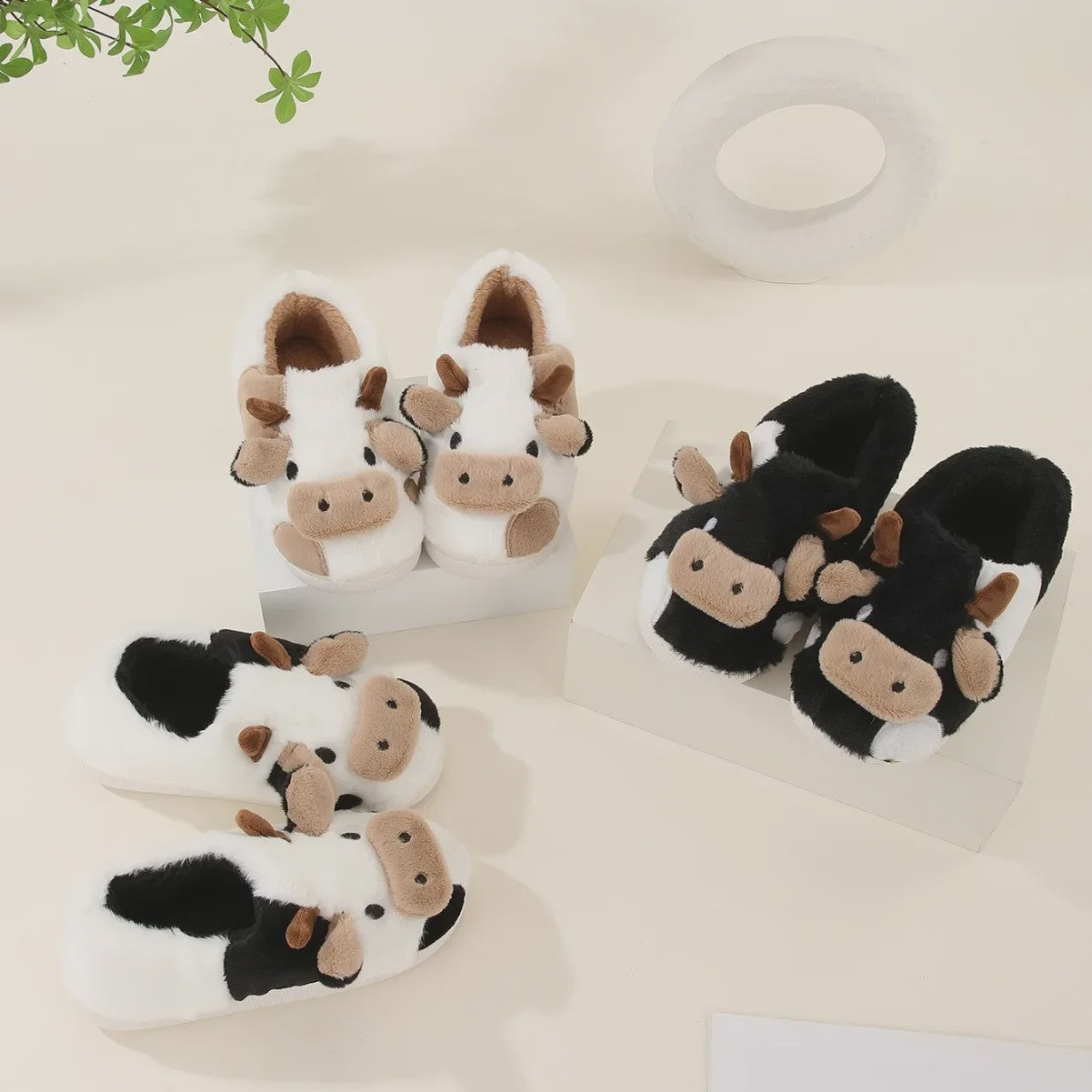 Warme Pluche Koe Pantoffels voor Dames & Heren - Comfortabel & Anti-slip