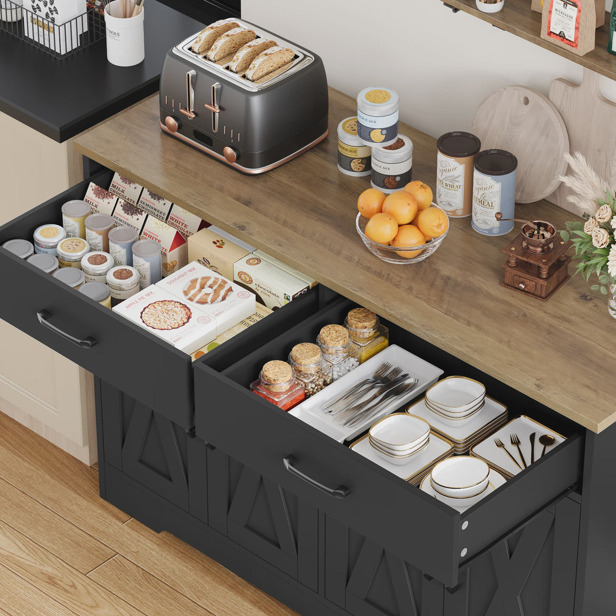 Zwarte Sideboard Kast met 2 Lades en 4 Deuren - 120cm Breed