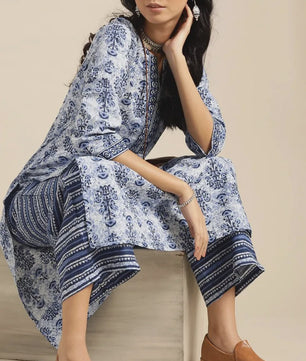 Traditionele Indiase Punjabi Salwar Kameez Set voor Dames - Blauw Print