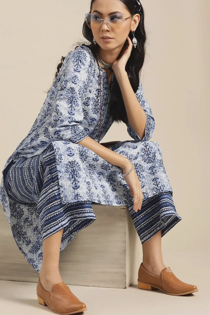 Traditionele Indiase Punjabi Salwar Kameez Set voor Dames - Blauw Print
