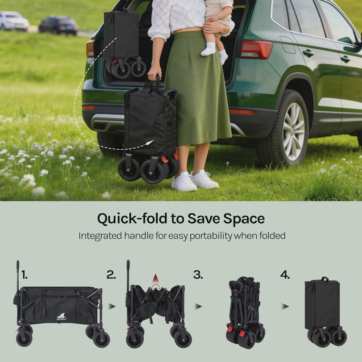 Opvouwbare Tuinwagen 150L met Zijvakken en Bekerhouders - Stevige Trolley voor Camping en Strand