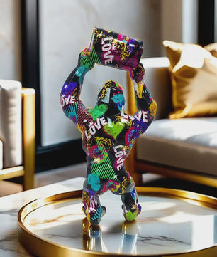 Creatieve Gorilla Beeldje met Graffitikunst - Unieke Woondecoratie