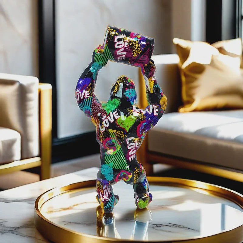Creatieve Gorilla Beeldje met Graffitikunst - Unieke Woondecoratie