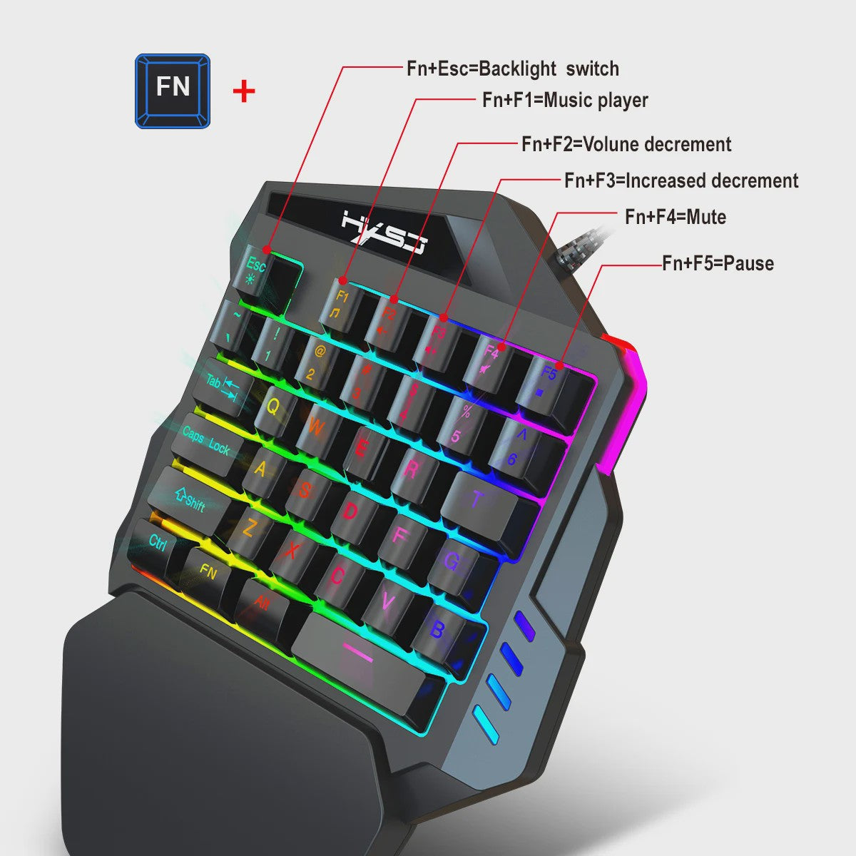 Ergonomisch Eénhandig Gaming Toetsenbord - Compact 35-Key Design met RGB Verlichting en Polssteun