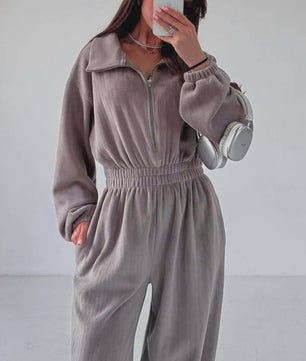 Dames Jumpsuit met Lange Mouwen en Elastische Taille - Casual & Elegant