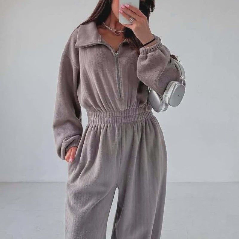 Dames Jumpsuit met Lange Mouwen en Elastische Taille - Casual & Elegant