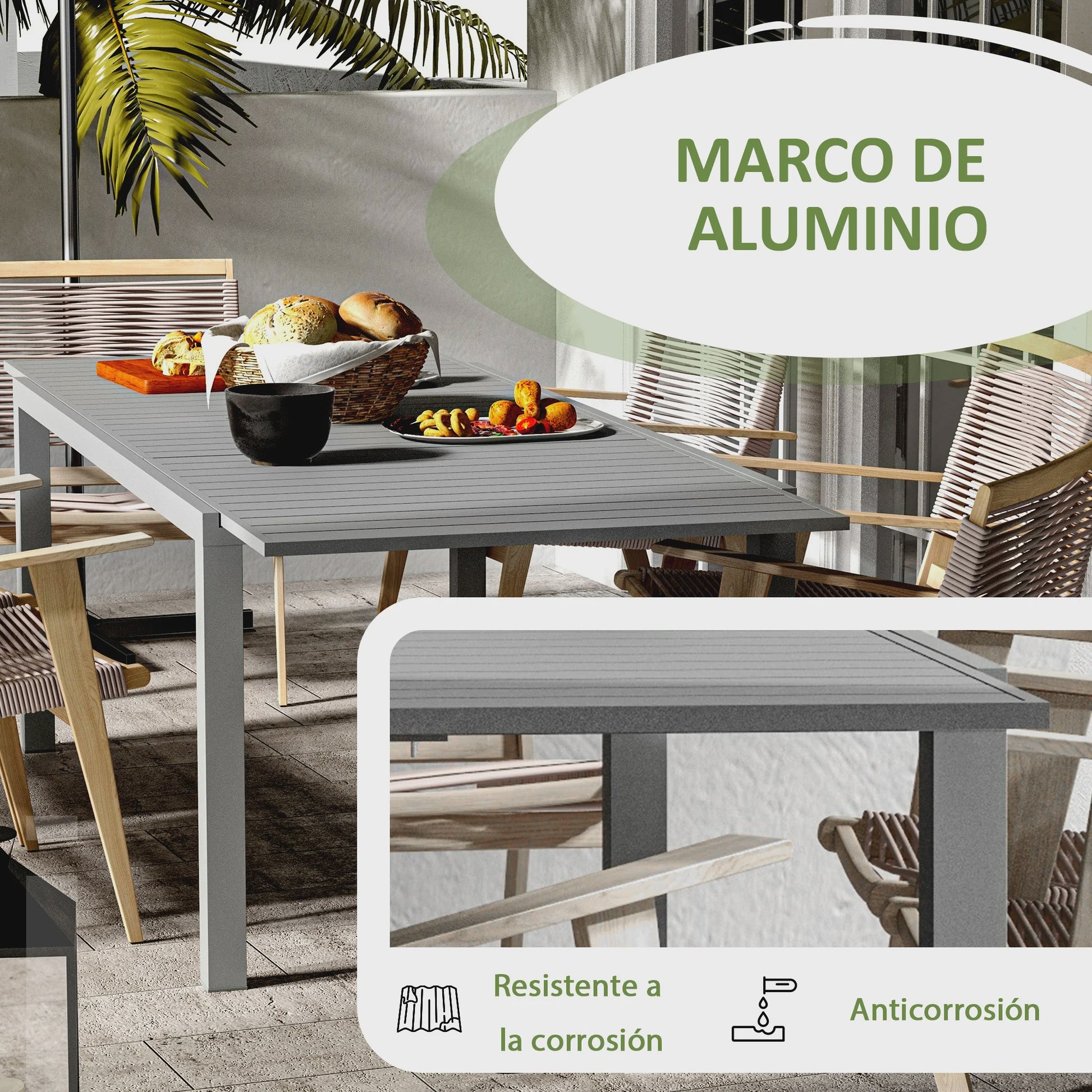 Uitschuifbare Tuintafel Aluminium Frame - Grijs - 180/240x94x73 cm