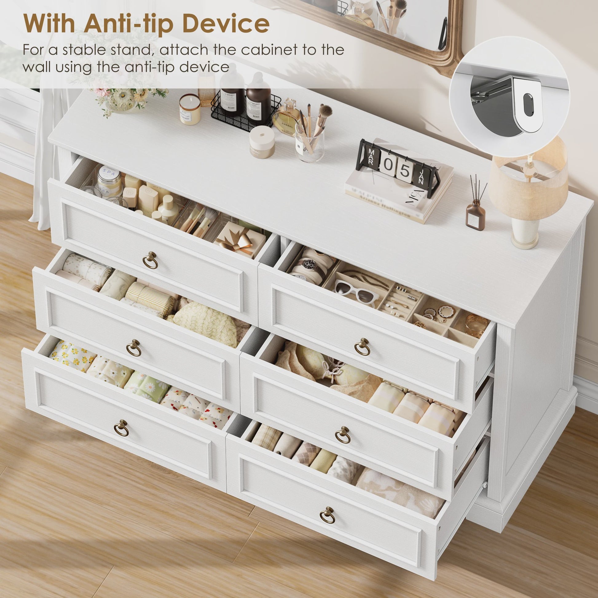 Stijlvolle Ladekast met 6 Lades - 120cm Breed - Houtnerf - Sideboard Kast voor Slaapkamer & Woonkamer