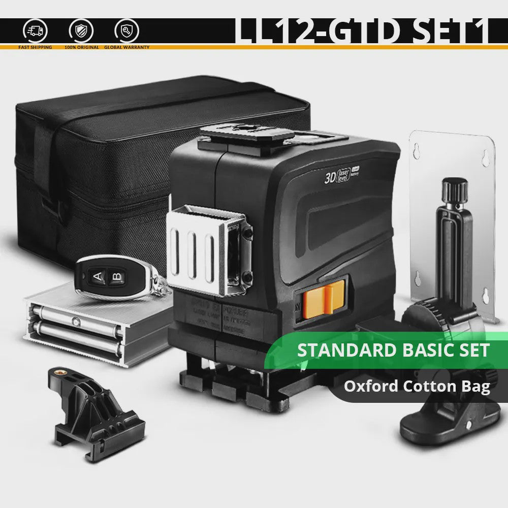 DEKO LL12-GTD 3D Laser Waterpas - 12 Groene Lijnen, Afstandsbediening & Zelfnivellerend
