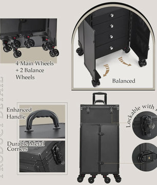 Professionele Make-up Trolley Koffer op Wielen - Mobiel Barber Station met Lades en Slot
