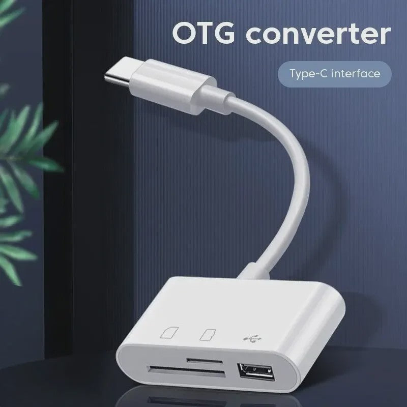 USB-C 3-in-1 Hub: SD/TF Kaartlezer & USB Poort voor Telefoon, Tablet & Laptop
