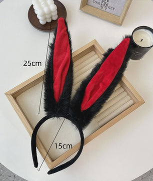 Pluche Konijnenoren Diadeem - Grijs met Roze - Feest & Cosplay Accessoire voor Dames