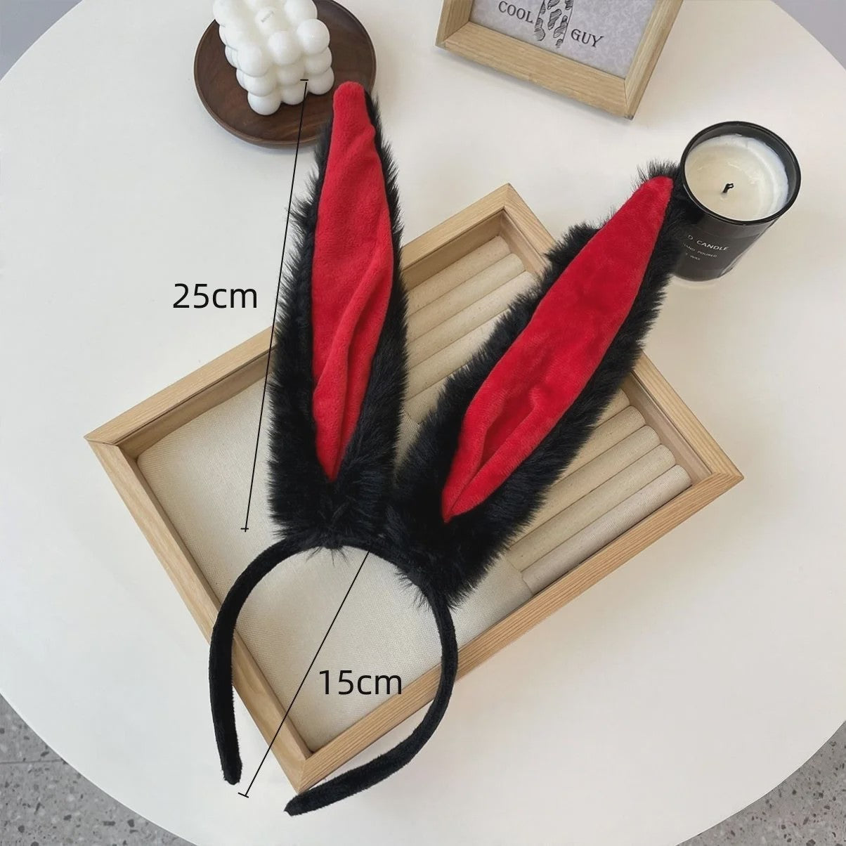 Pluche Konijnenoren Diadeem - Grijs met Roze - Feest & Cosplay Accessoire voor Dames