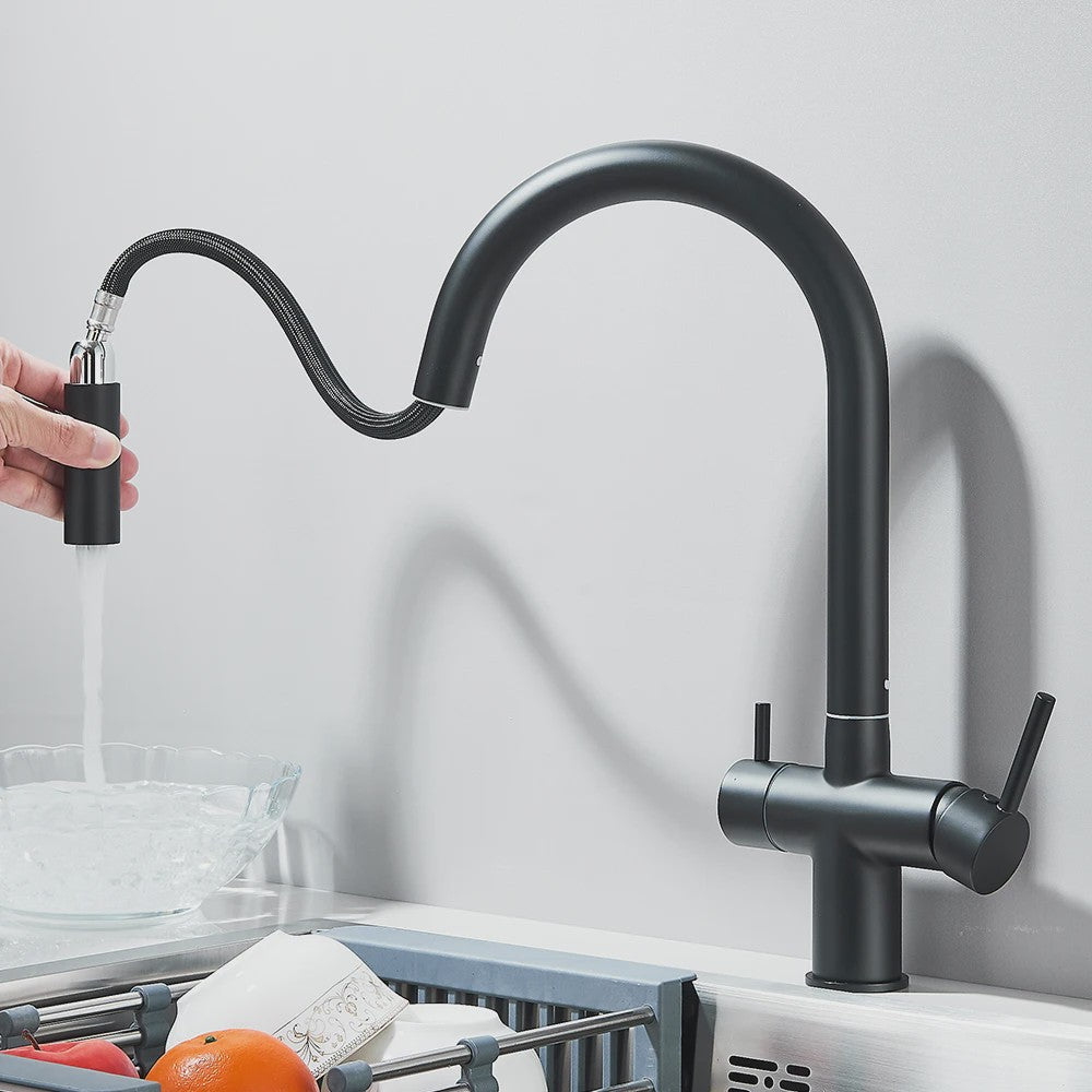 Keukenmengkraan met Uittrekbare Douchekop en Waterfilter - Messing