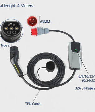 Draagbare 3-Fase EV Charger 11kW/22kW: Verstelbaar 6A-32A, 4/10/15m Kabel, DC Bescherming