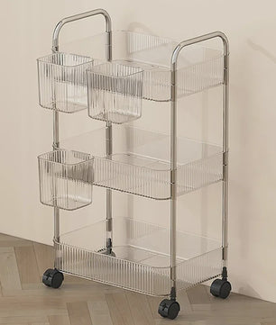 Luxe Transparante Acryl Rolkar met 2, 3 of 4 Lagen - Verrijdbare Opbergwagen