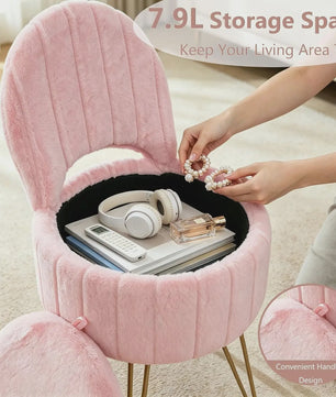 Luxe Fauteuil met Opbergruimte en Pluche Bekleding - Kaptafel Stoel
