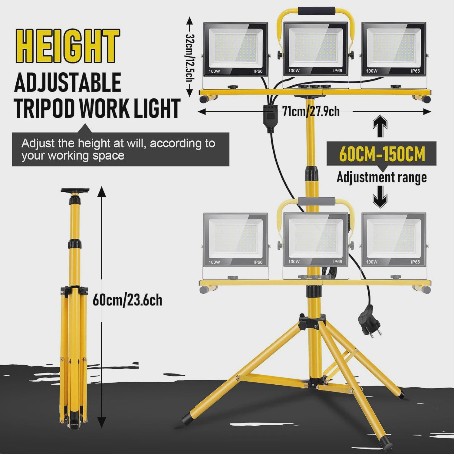 300W LED Werkverlichting met Verstelbaar Statief - IP66 Waterdicht & Draagbaar