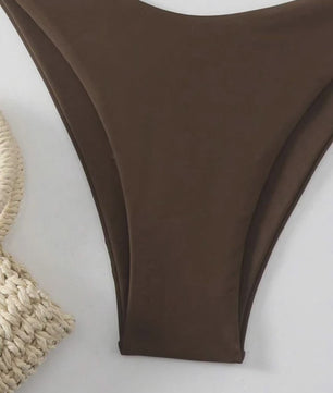 Dames Bikini Thong - Sexy Braziliaanse Stijl met Halter en Vetersluiting - Verkrijgbaar in Wit, Zwart & Koffie