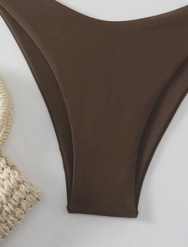 Dames Bikini Thong - Sexy Braziliaanse Stijl met Halter en Vetersluiting - Verkrijgbaar in Wit, Zwart & Koffie