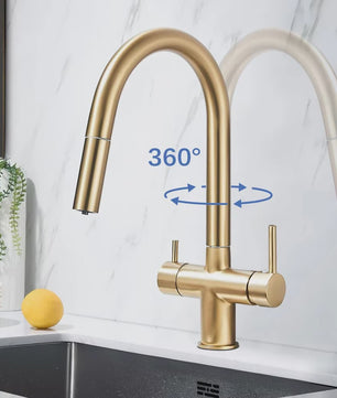 Keukenmengkraan met Uittrekbare Douchekop en Waterfilter - Goudkleurig