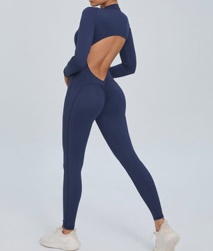 Dames Sport Jumpsuit met Lange Mouwen - Fitness & Gym Kleding - Zomer Sexy Stijl - Blauw