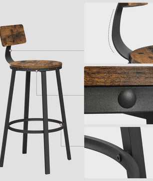 Set van 2 VASAGLE Industriële Barkrukken met Metalen Frame en Houten Zitting, Zithoogte 73 cm