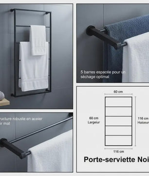 Stijlvolle Wandgemonteerde Handdoekhouder 60x10x116 cm - Stabiel Staal voor Badkamer & Toilet