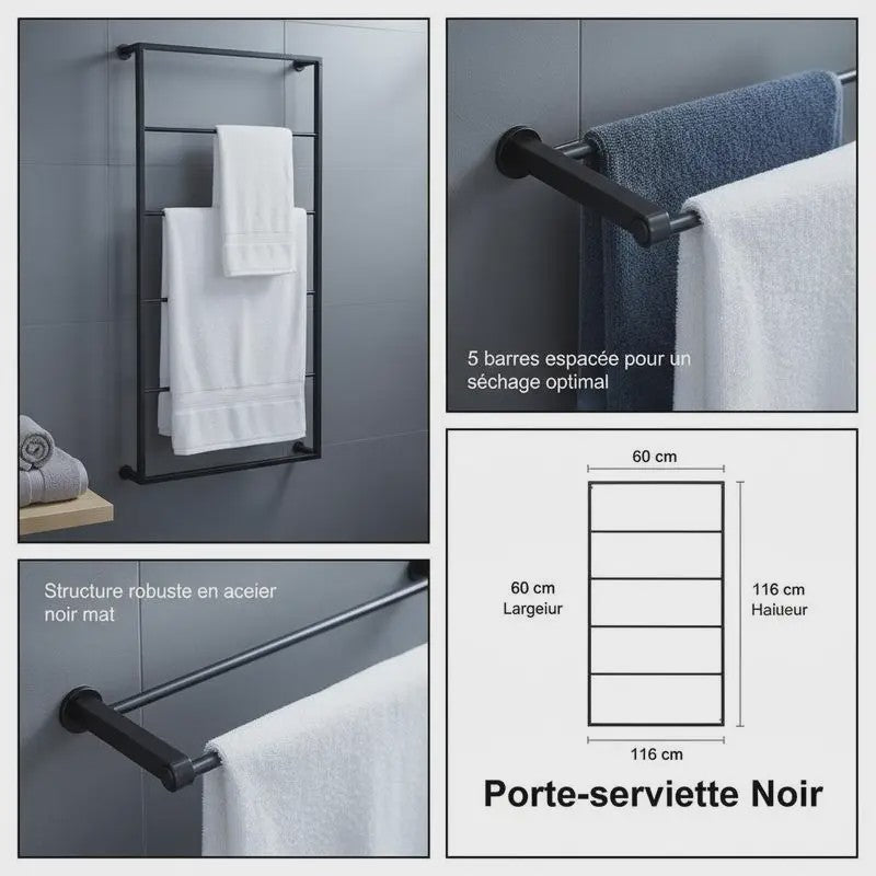 Stijlvolle Wandgemonteerde Handdoekhouder 60x10x116 cm - Stabiel Staal voor Badkamer & Toilet