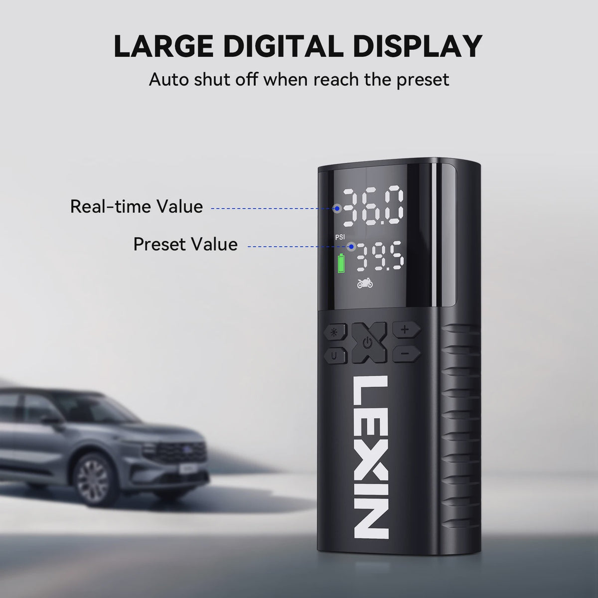 Lexin P4 Draagbare Smart Air Pump - 4000mAh Compressor voor Auto, Motor, Fiets met LED Digitaal Display