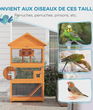 PawHut Houten Vogelkooi Papegaai Speeltuin met Asfalt Dak 92x52x171 cm Oranje