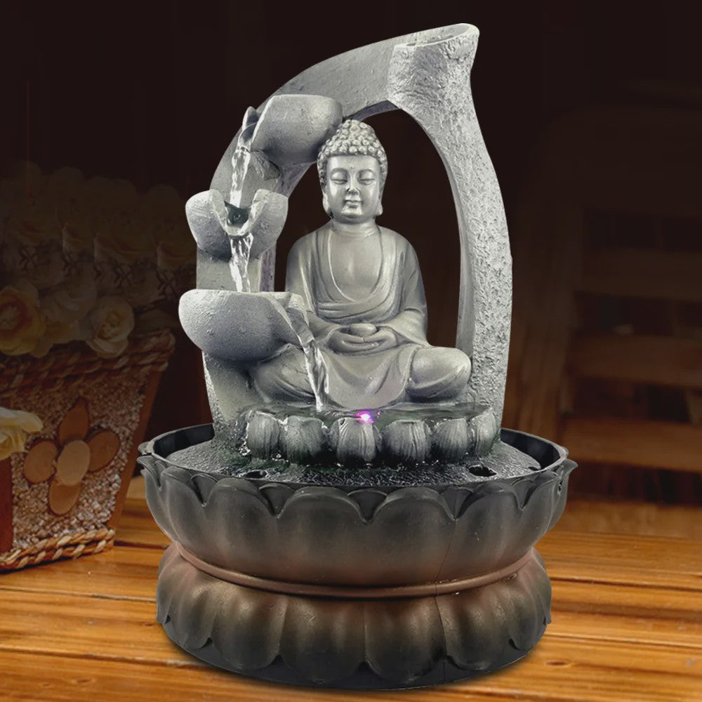 Zen Boeddha Waterval Tafeldecoratie met LED Verlichting
