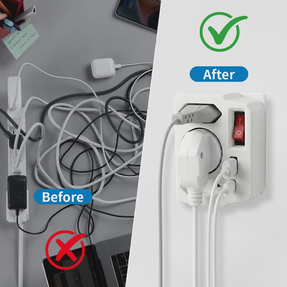 Universele Wandcontactdoos Adapter met Schakelaar, 2x USB-A, 1x USB-C & 3x Schuko Stopcontact