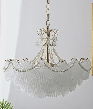 Moderne Koperen Plafondlamp met Schelp Glas en LED - Stijlvolle Hanglamp voor Woonkamer, Eetkamer & Slaapkamer