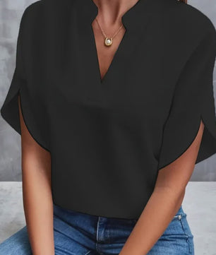 Zomerse Dames Blouse met V-hals en Halve Mouwen - Casual & Elegant