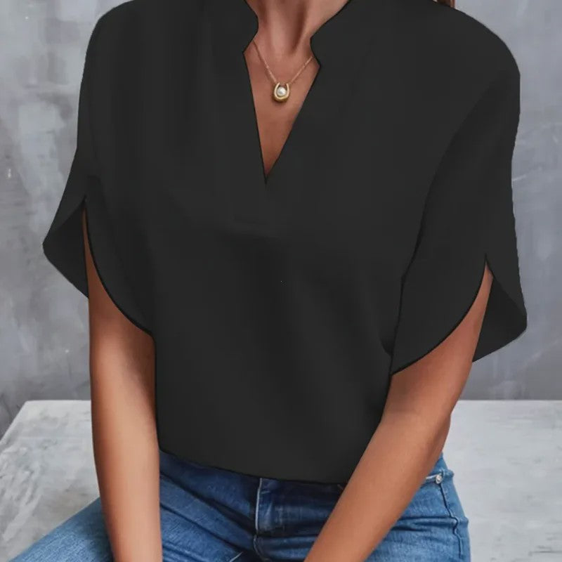 Zomerse Dames Blouse met V-hals en Halve Mouwen - Casual & Elegant