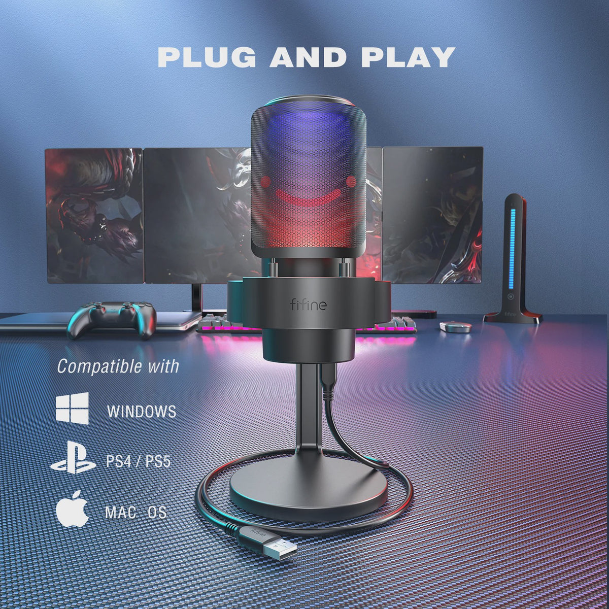 FIFINE A8 USB Microfoon: RGB, Mute & Koptelefoonuitgang voor PC/Mac Streaming & Opnames