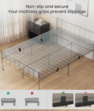 Zwart Metalen Bedframe 140x190cm met Hoofdbord, Voetbord en 32cm Opbergruimte