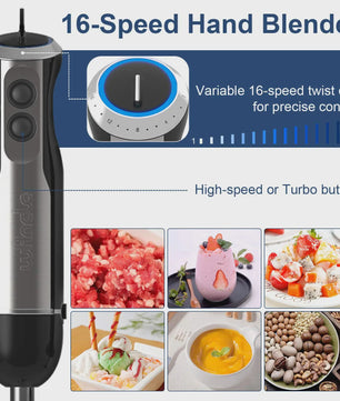 Wancle 4-in-1 Staafmixer met 1000W Motor, 16 Snelheden en Turbo