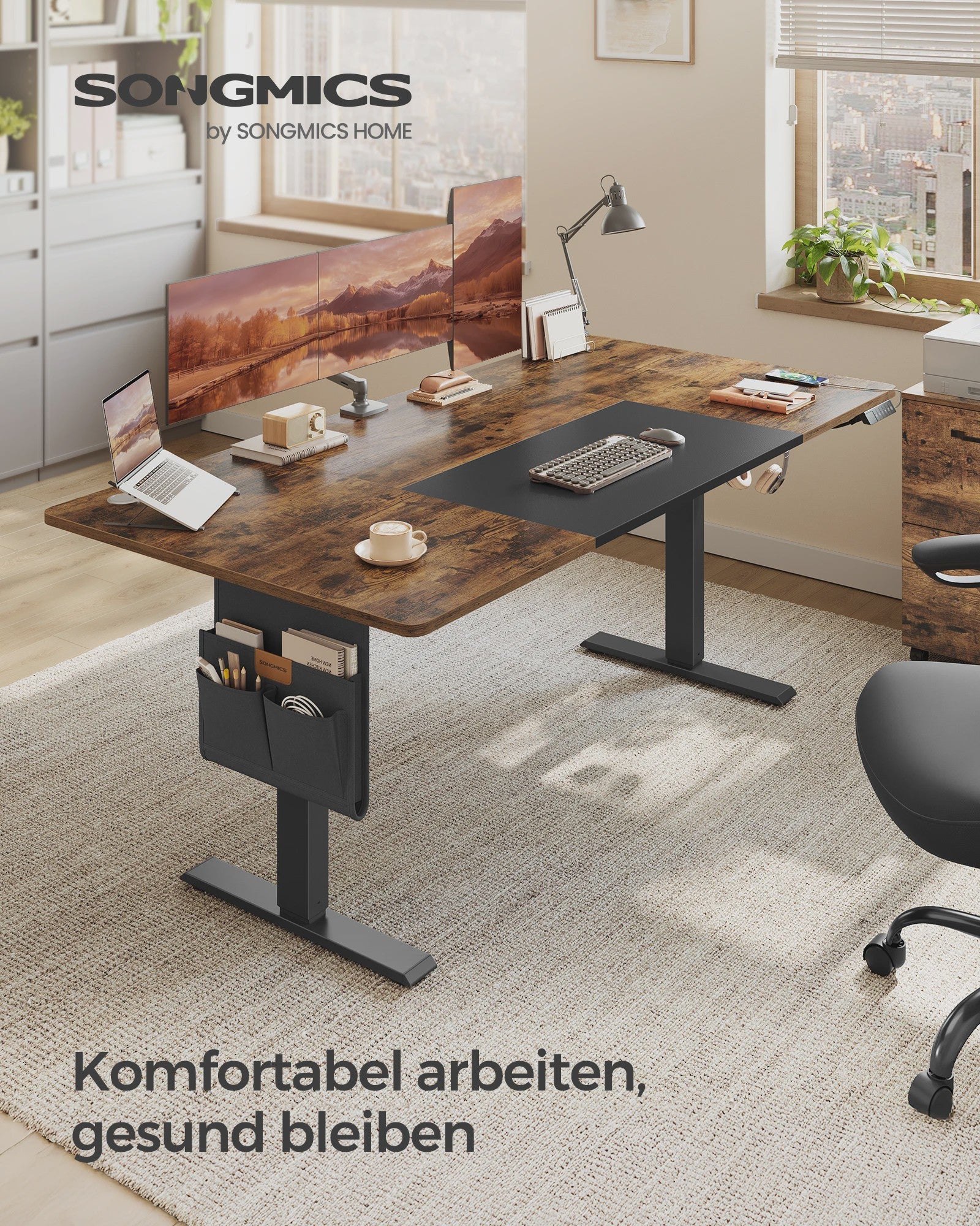 SONGMICS Elektrisch In Hoogte Verstelbaar Bureau 180x80 cm met USB-C en Geheugenfunctie