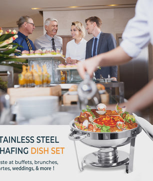 RVS Buffet Chafing Dish Set (5L) - Rond, met Deksel - Ideaal voor Feesten & Buffetten