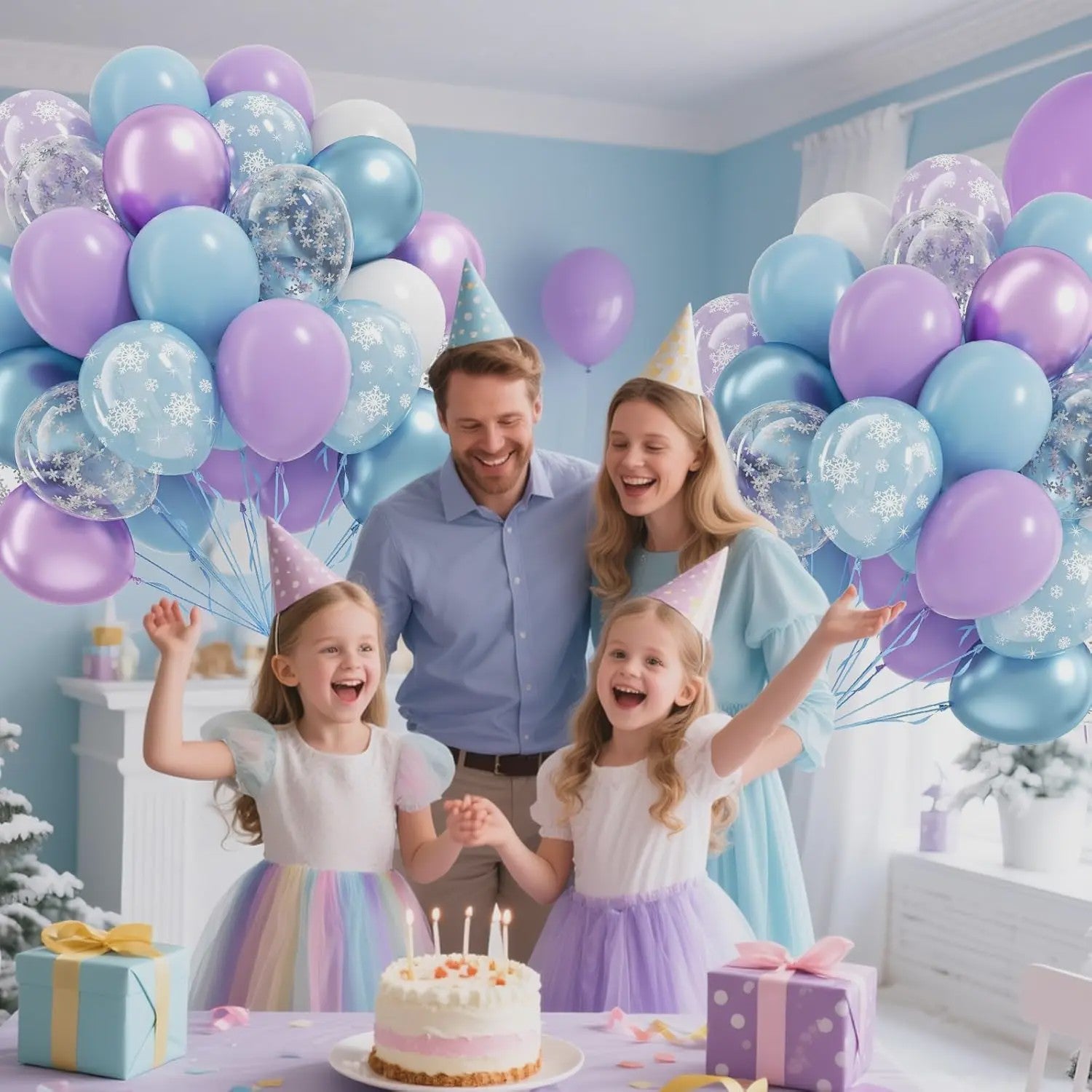 40x 12 inch Latex Ballonnen Set - Sneeuwvlok, Paars & Blauw - Feestdecoratie