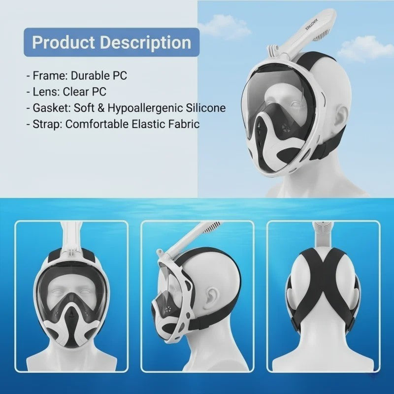 Volledig Gelaat Snorkelmasker met 180° Panoramisch Zicht & Anti-Fog